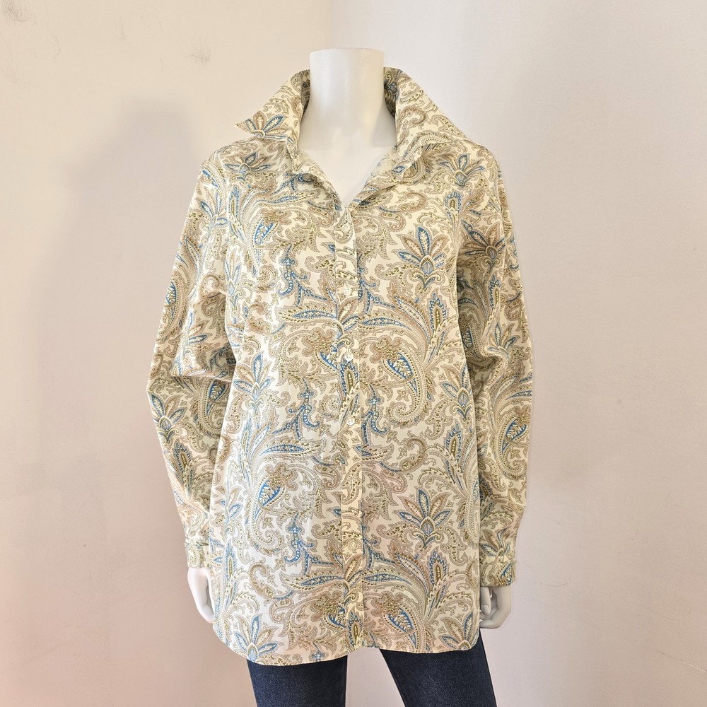 Lands End No Iron Shirt Size 18W Paisley Print Button Front Long Sleeve Womens